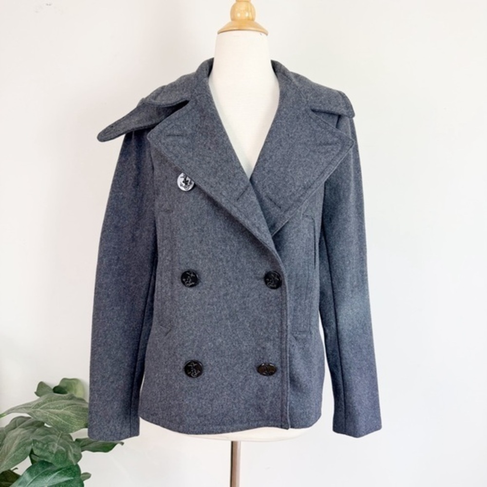 💋GAP Charcoal Double-Breasted Peacoat jacket. Size S tall